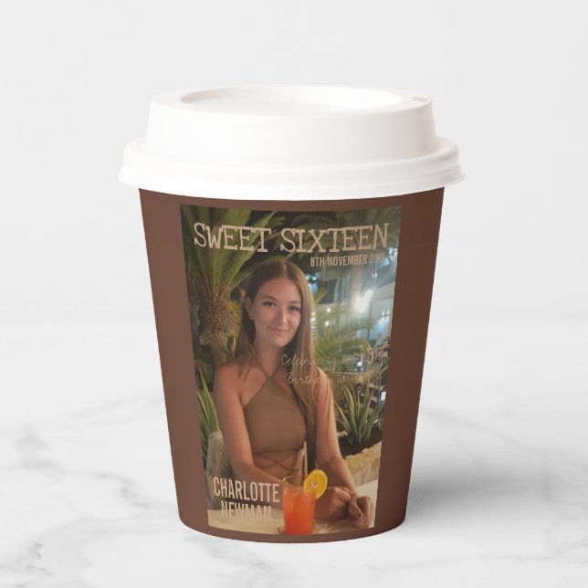 Daughters Sweet Sixteen Photo Magazine Birthday Paper Cups (Front)