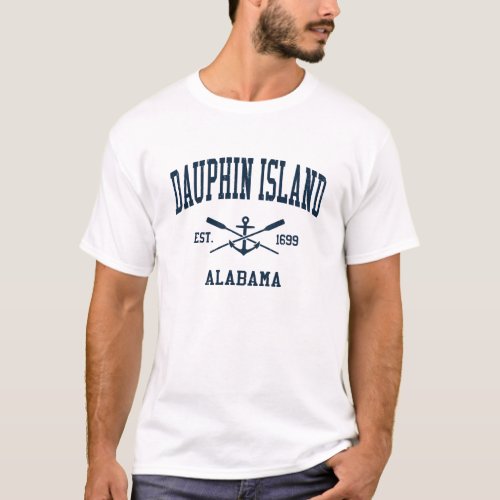 Dauphin Island AL Vintage Navy Crossed Oars  Boat T_Shirt