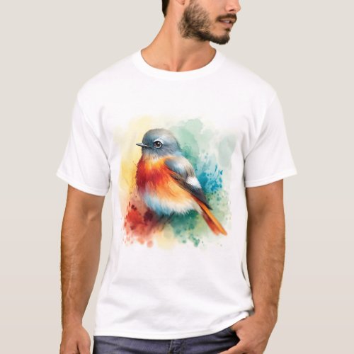 Daurian Redstart Vibrance AREF574 _ Watercolor T_Shirt