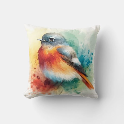 Daurian Redstart Vibrance AREF574 _ Watercolor Throw Pillow