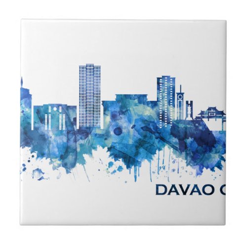 Davao City Philippines Skyline Blue Ceramic Tile