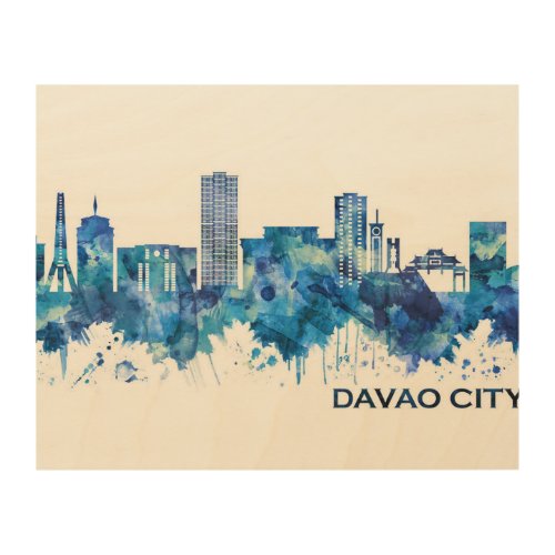 Davao City Philippines Skyline Blue Wood Wall Art
