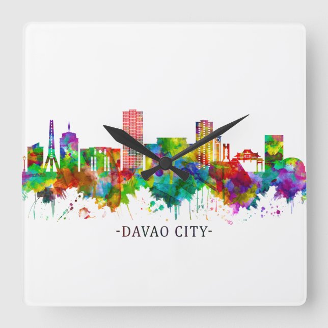 Davao City Philippines Skyline Square Wall Clock (Front)