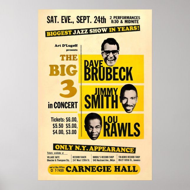 Dave Brubeck - Jimmy Smith - Lou Rawls jazz poster (Front)