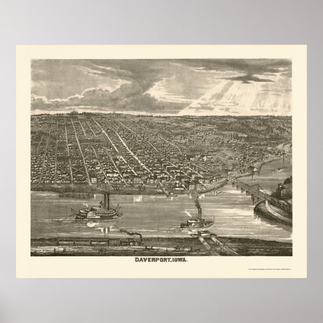 Davenport, IA Panoramic Map - 1875a Poster (Front)