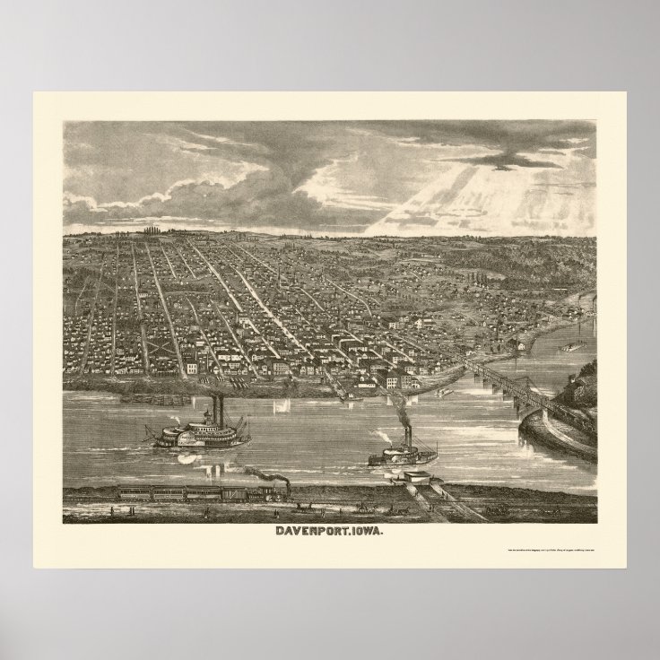 Davenport, IA Panoramic Map - 1875a Poster | Zazzle