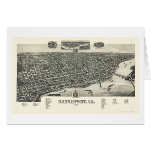 Davenport, IA Panoramic Map - 1888 Cards (Front Horizontal)