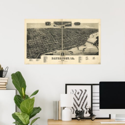 Davenport Iowa 1868 Antique Panoramic Map Poster | Zazzle