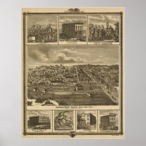 Davenport Iowa Antique Panoramic Map Poster