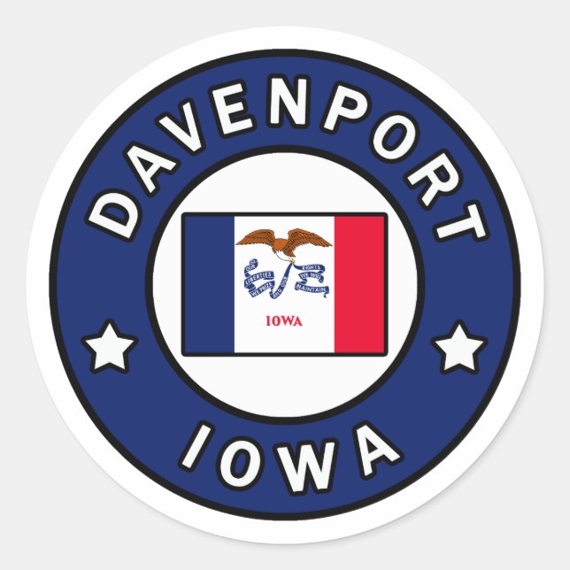 Davenport Iowa Classic Round Sticker (Front)