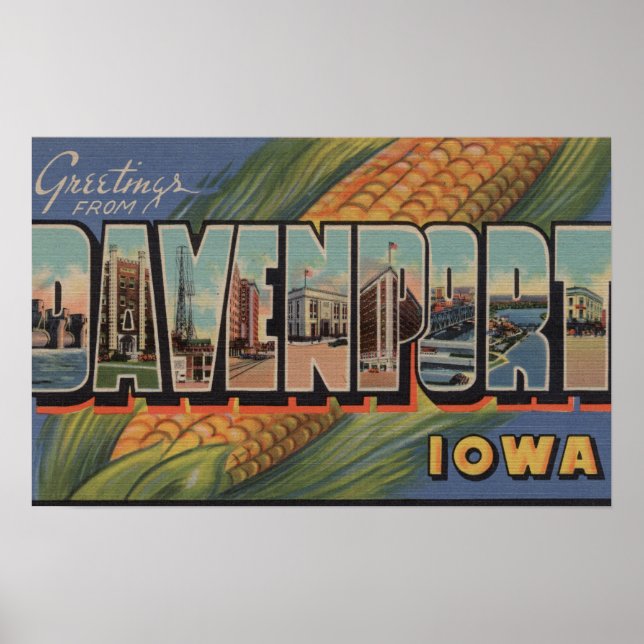 Davenport, Iowa (Corn) - Large Letter Scenes Poster (Front)