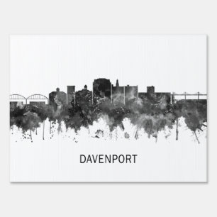 Davenport Iowa Skyline BW Sign