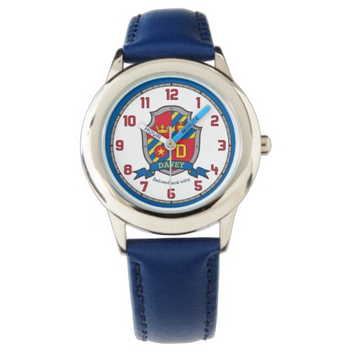 Davey boys name meaning crest red blue yellow lion watch