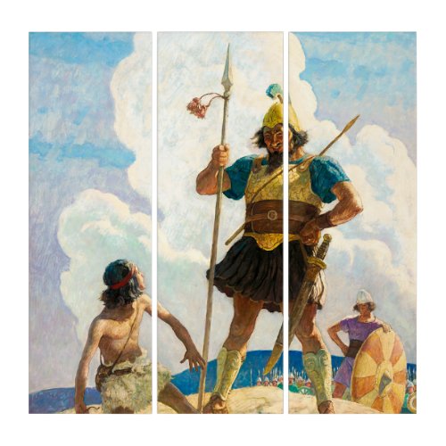 David and Goliath 1940 by Newell Convers Wyeth Triptych