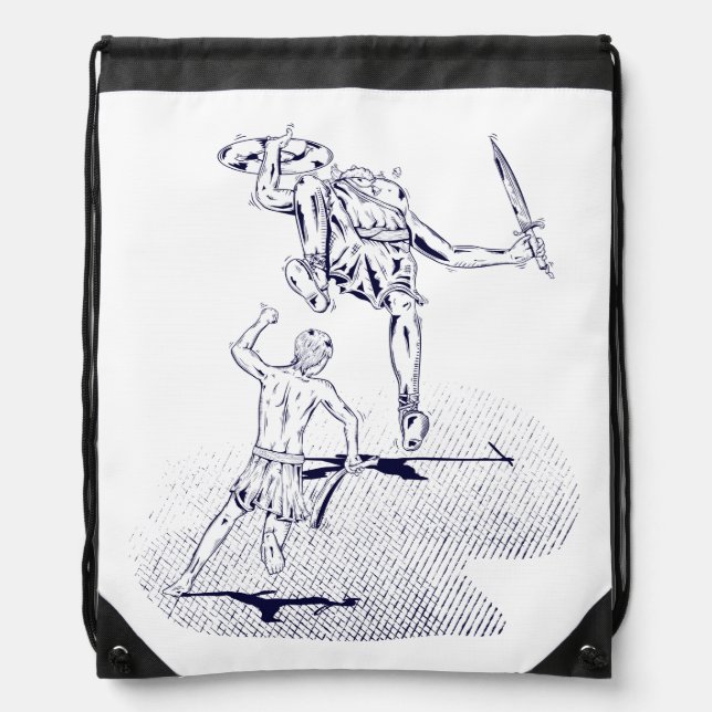 David and Goliath Bible Story Drawstring Bag (Front)