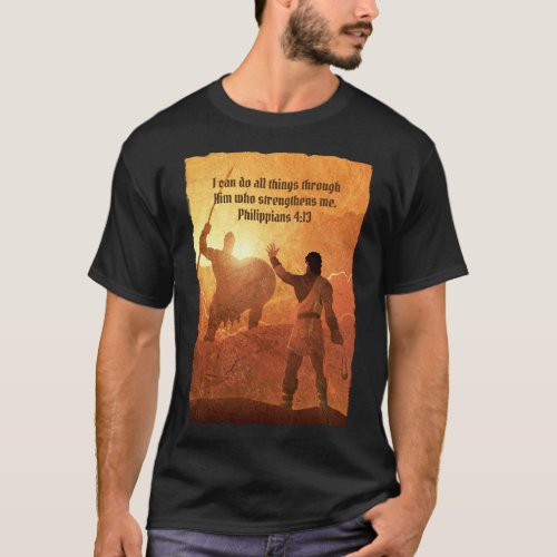 David and Goliath  Bible Verse Black T_Shirt