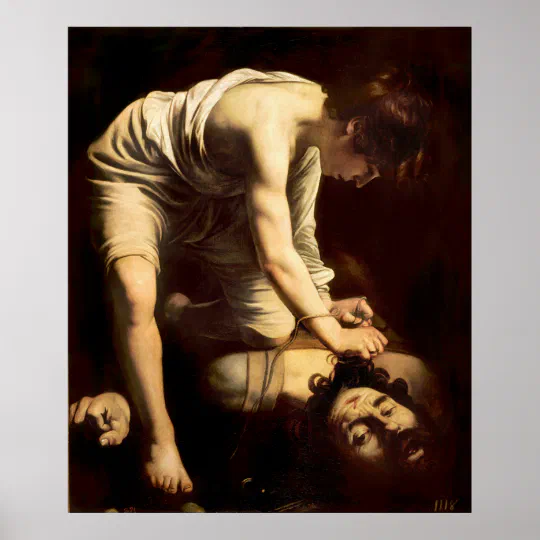 Caravaggio David Goliath Religious Painting Canvas Wall Art Print Poster 