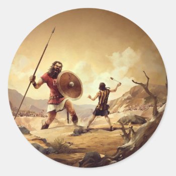 David And Goliath Classic Round Sticker by Modern_Theophany at Zazzle