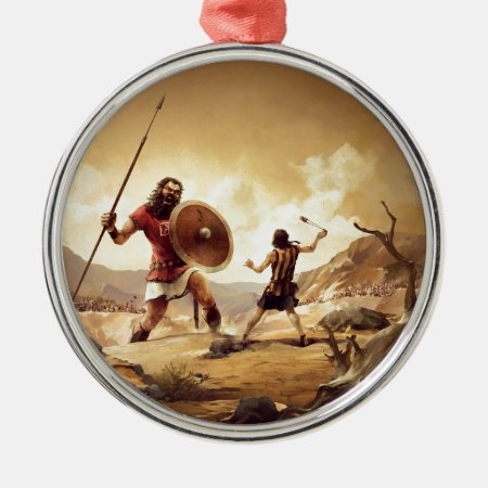 David And Goliath Metal Ornament
