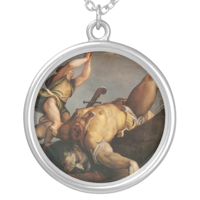 David and Goliath Silver Plated Necklace (Front)