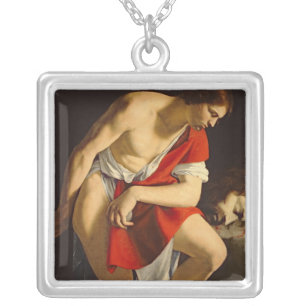 David contemplating the head of Goliath Silver Plated Necklace