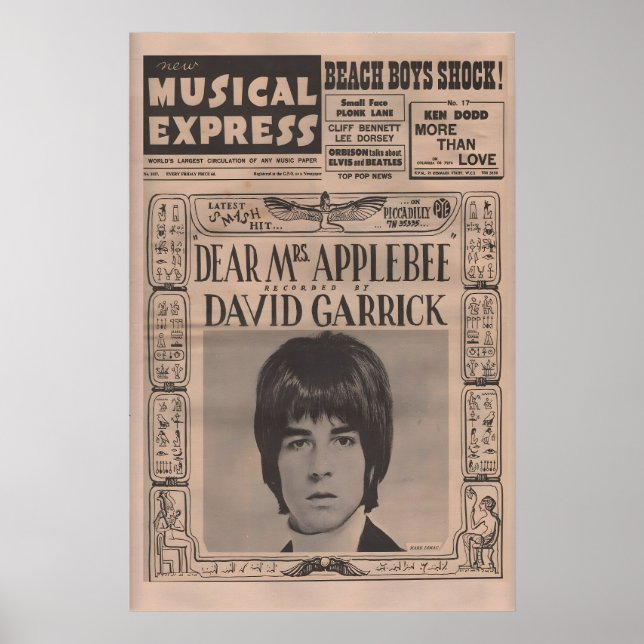 DAVID GARRICK Poster - 1966 original NME Poster (Front)
