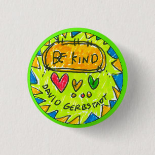 david gerbstadt, be kind, button, 3 hearts, pinback button