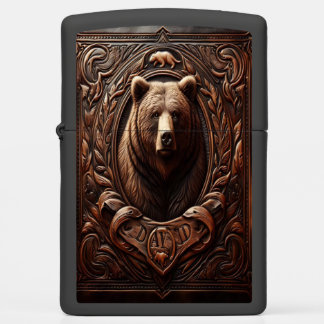 David Grizzly Bear Leather Carving Zippo Lighter