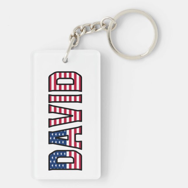 David Name First Name USA Flag Follower Keychain (Back)