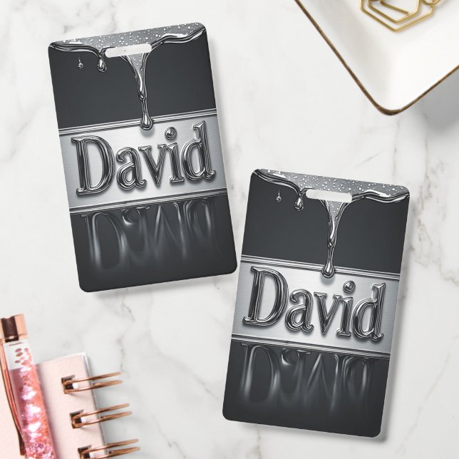 David Name In Liquid Metal Chrome Badge (Office)
