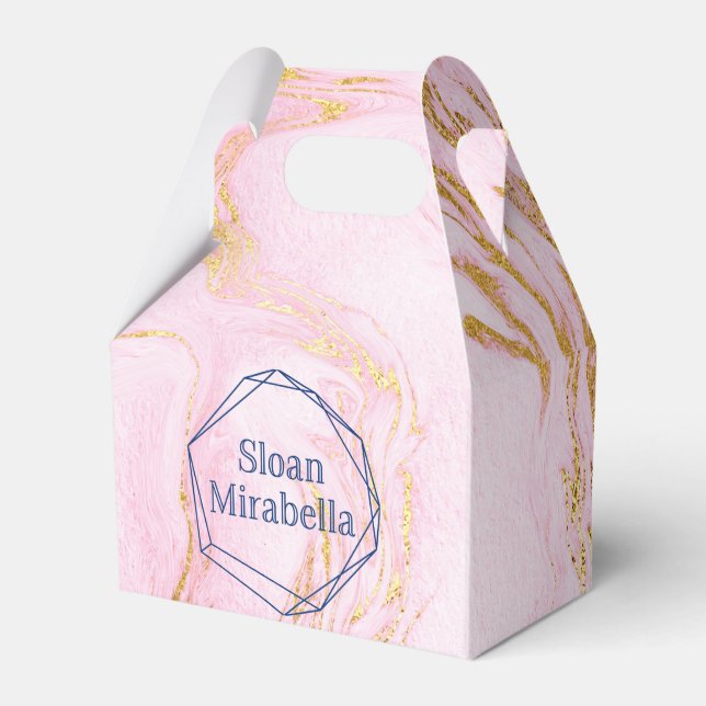David Rose Gold Blush Pink Marble Logo Favor Boxes (Front Side)