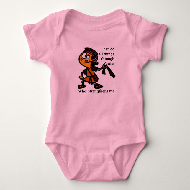David With Slingshot Bible Story Hero Character  B Baby Bodysuit (Front)