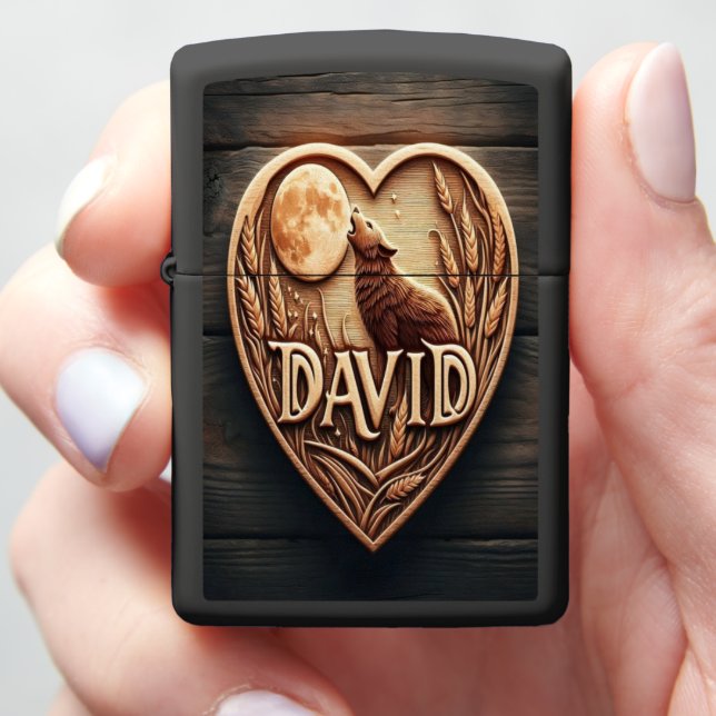 David Wolf Howling Under Moonlight Zippo Lighter (In Hand)