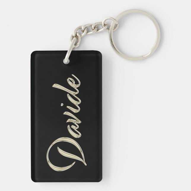 Davide name whitegold key trailer keychain (Back)