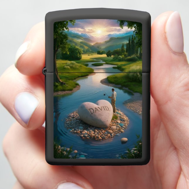 David's Heart stone River Zippo Lighter (In Hand)