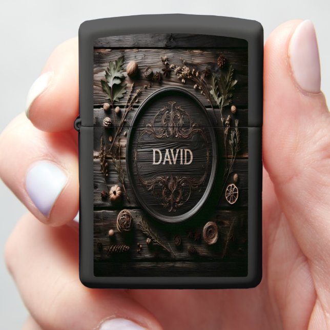 David's Ornate Wooden Sign Zippo Lighter (In Hand)