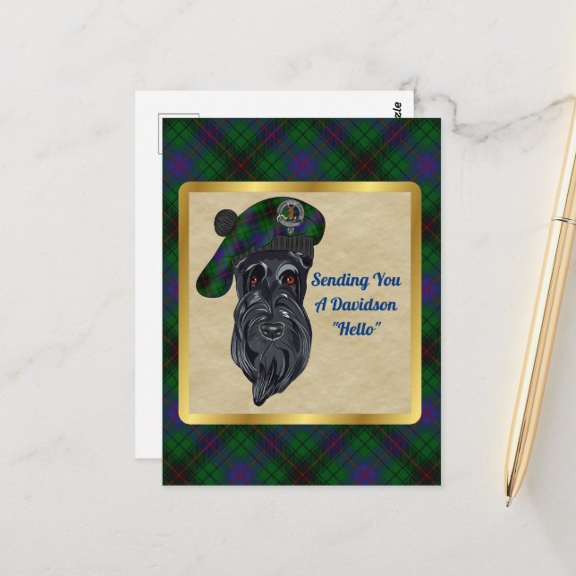 Davidson Clan Badge & Tartan Postcard (Front/Back In Situ)