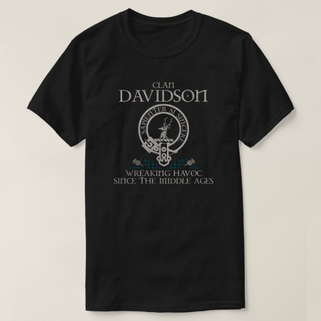 Davidson Clan crest Scottish surname tartan Thistl T-Shirt (Design Front)