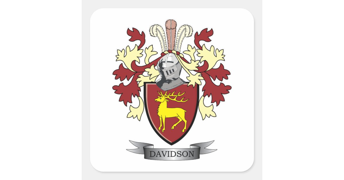 Davidson Family Crest Coat of Arms Square Sticker | Zazzle.com
