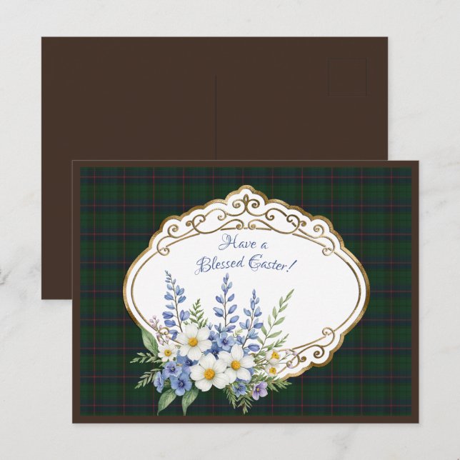 Davidson Modern Scottish Tartan Easter Floral Holiday Postcard (Front/Back)