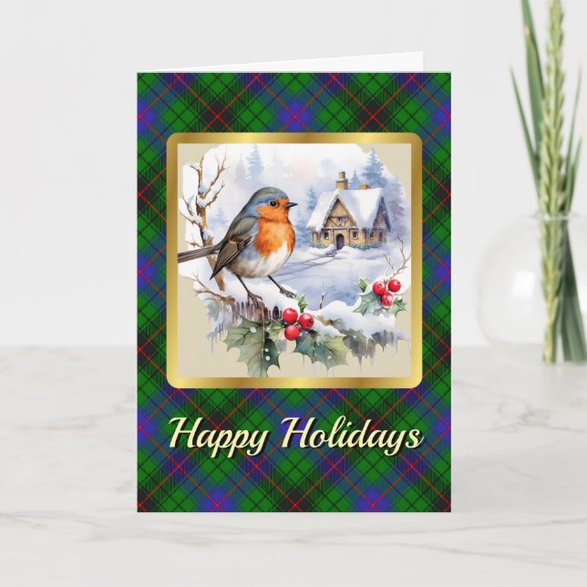Davidson Tartan w/Robin Personalized Xmas Card (Front)