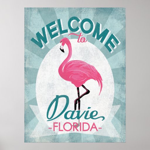 Davie Florida Pink Flamingo Retro Poster