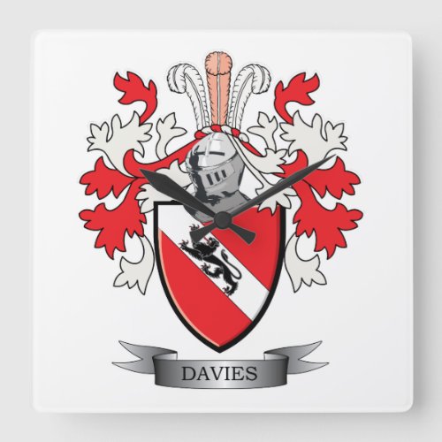 Davies Family Crest Coat of Arms Square Wall Clock