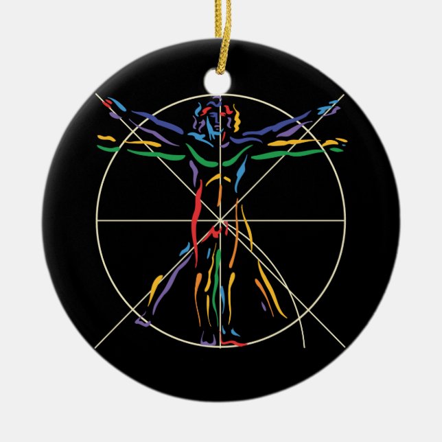DaVinci Anatomy Man in Chakra Colors Ceramic Ornament (Front)
