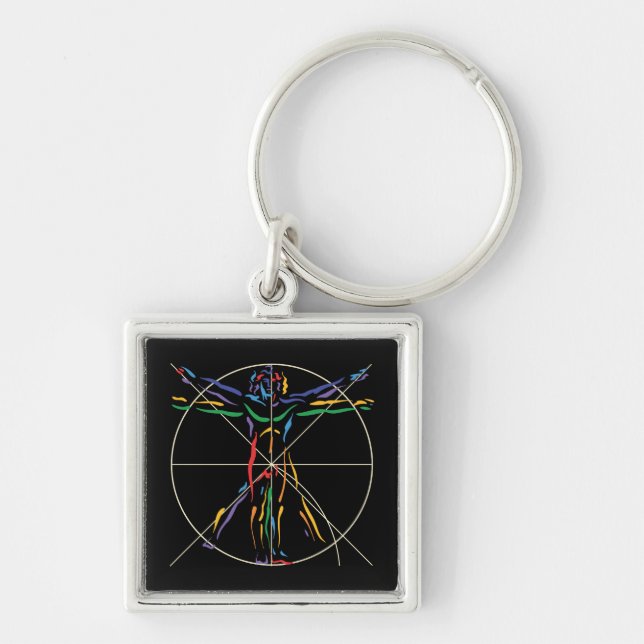 DaVinci Anatomy Man in Chakra Colors Keychain (Front)