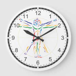 DaVinci Anatomy Man in Chakra Colors Large Clock