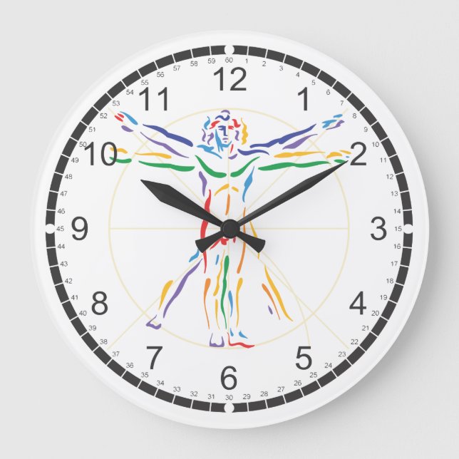 DaVinci Anatomy Man in Chakra Colors Large Clock (Front)