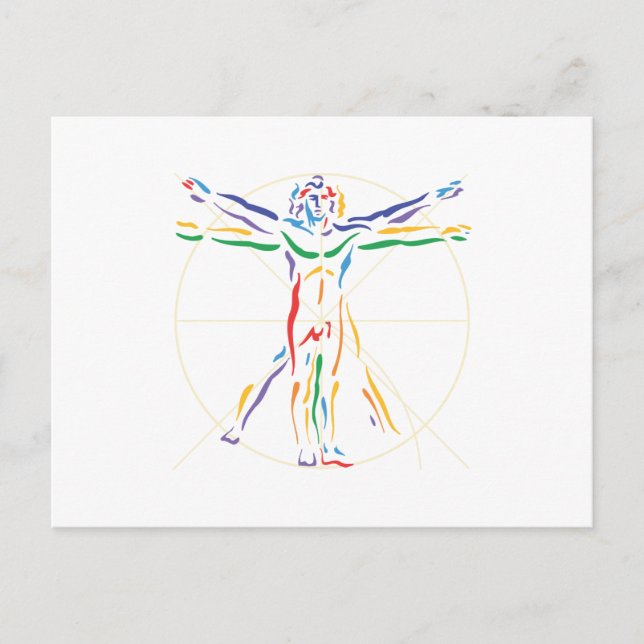 DaVinci Anatomy Man in Chakra Colors Postcard (Front)