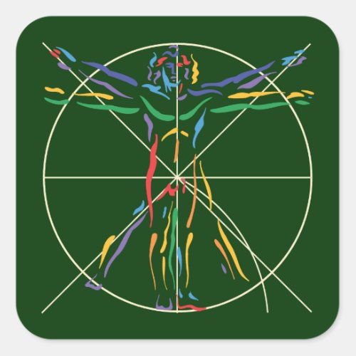 DaVinci Anatomy Man in Chakra Colors Square Sticker