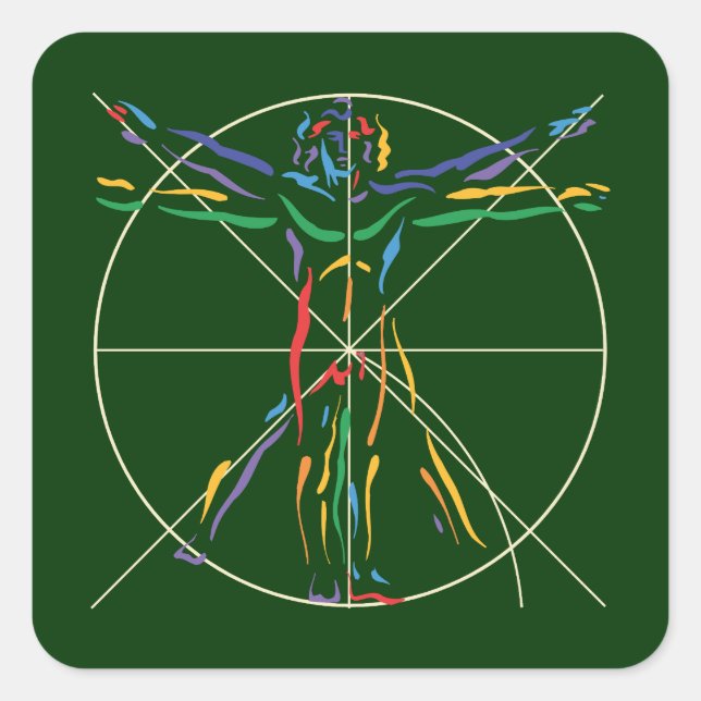 DaVinci Anatomy Man in Chakra Colors Square Sticker (Front)